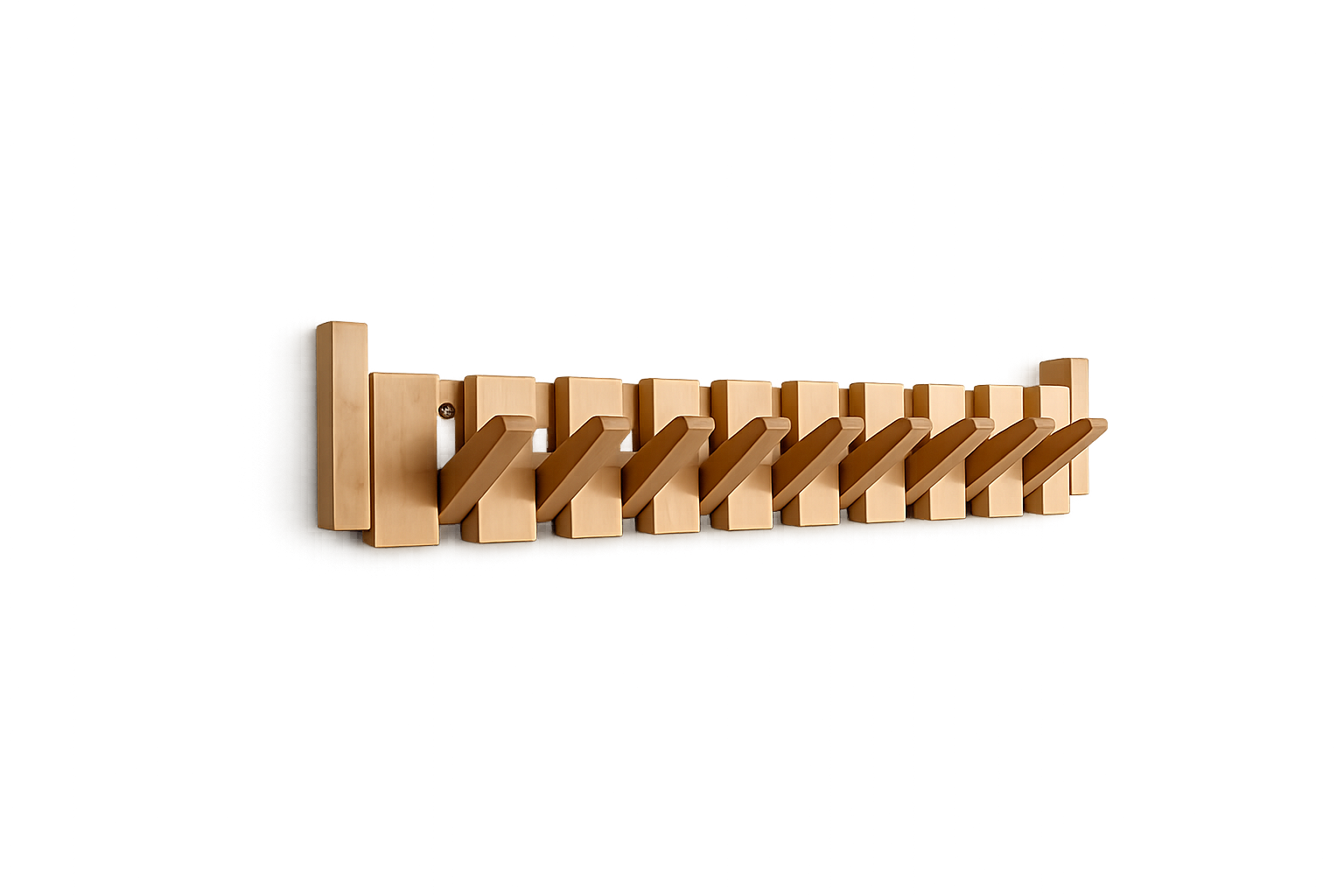 Wall-mounted wooden coat rack featuring foldable hooks in a stylish piano key design, crafted from solid timber for durability and elegance. 4