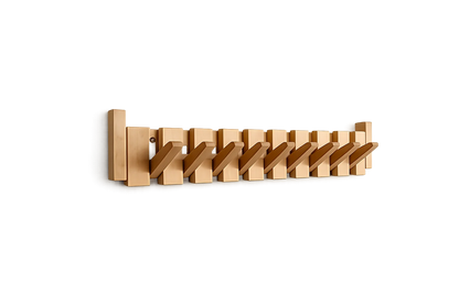 Wall mounted coat rack with foldable hooks in a modern wooden design featuring a natural finish, ideal for organizing coats and accessories in entryways or hallways 4