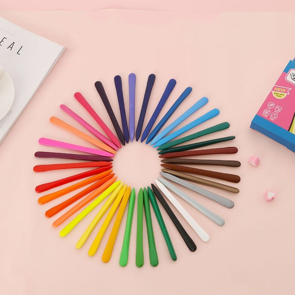 Washable art crayons for kids in vibrant colors, available in sets of 12, 24, or 36, designed for easy cleaning and creative 2