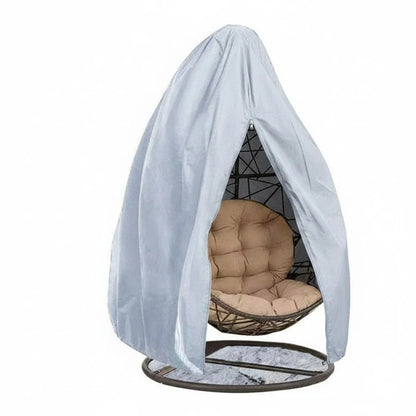 Waterproof hanging egg chair cover in black, made from durable Oxford fabric with UV protection and a secure drawstring closure, designed to protect outdoor furniture from 4