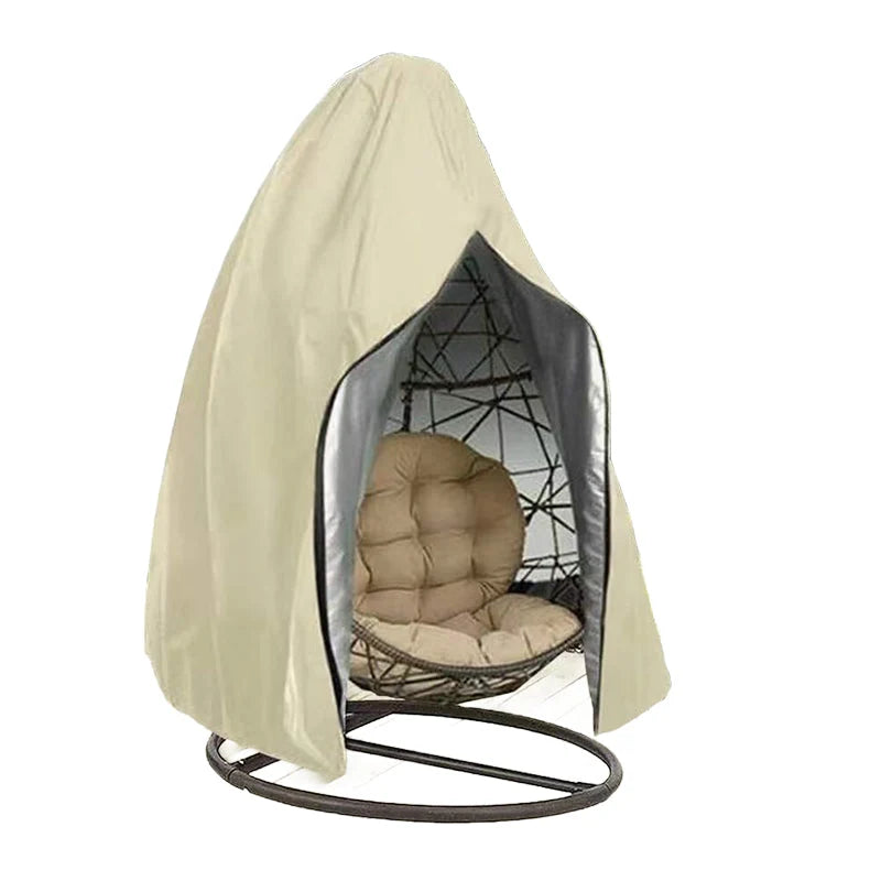 Waterproof hanging egg chair cover in black, made from durable Oxford fabric with UV protection and a secure drawstring closure, designed to protect outdoor furniture from 5