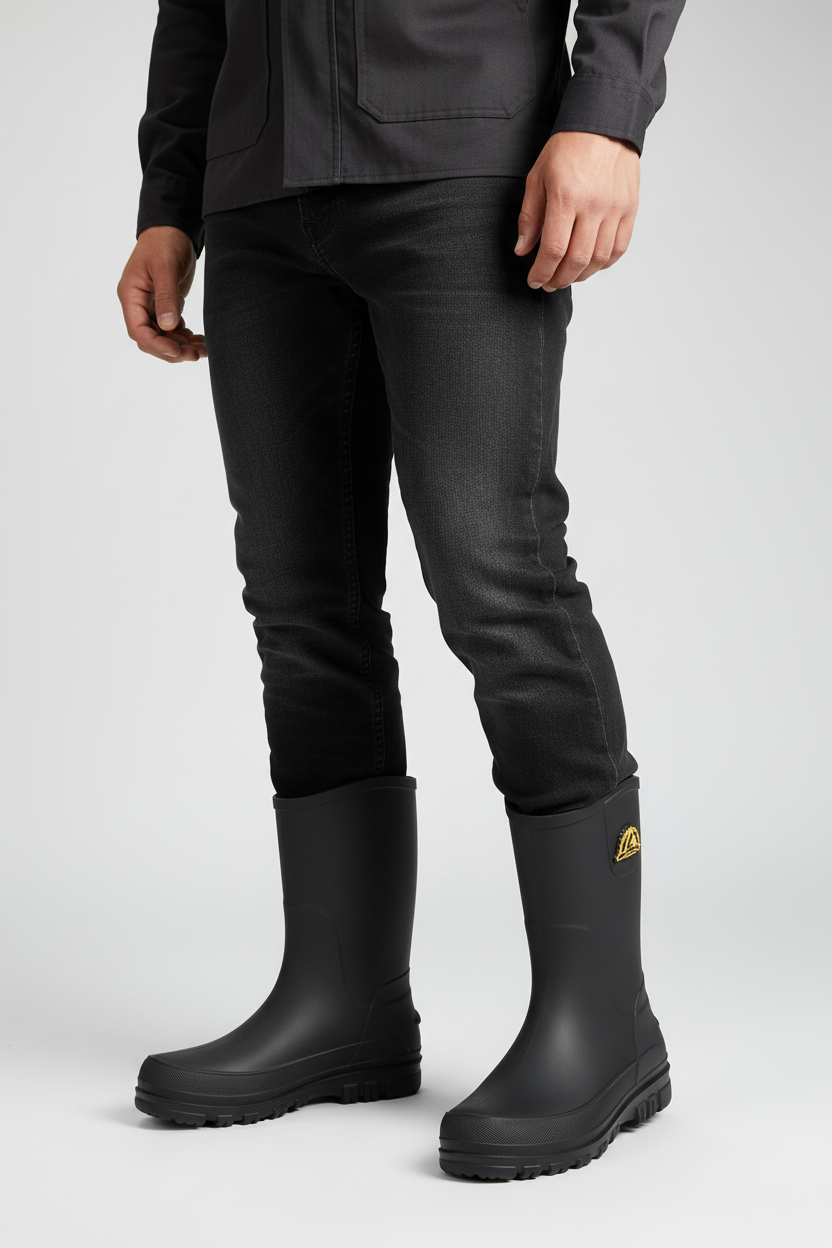 Waterproof rain boots for men featuring a slip-resistant sole and mid-calf outdoor design, ideal for wet conditions and outdoor activities. 1