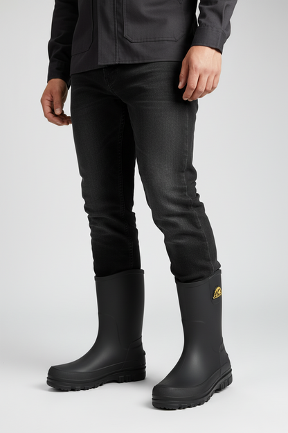 Waterproof rain boots for men featuring a slip-resistant sole and mid-calf outdoor design, ideal for wet conditions and outdoor activities. 1
