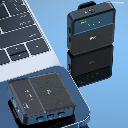 Wireless lavalier microphone featuring advanced noise reduction technology and extended battery life, designed for content creators and gamers seeking high-quality Bluetooth audio. 2