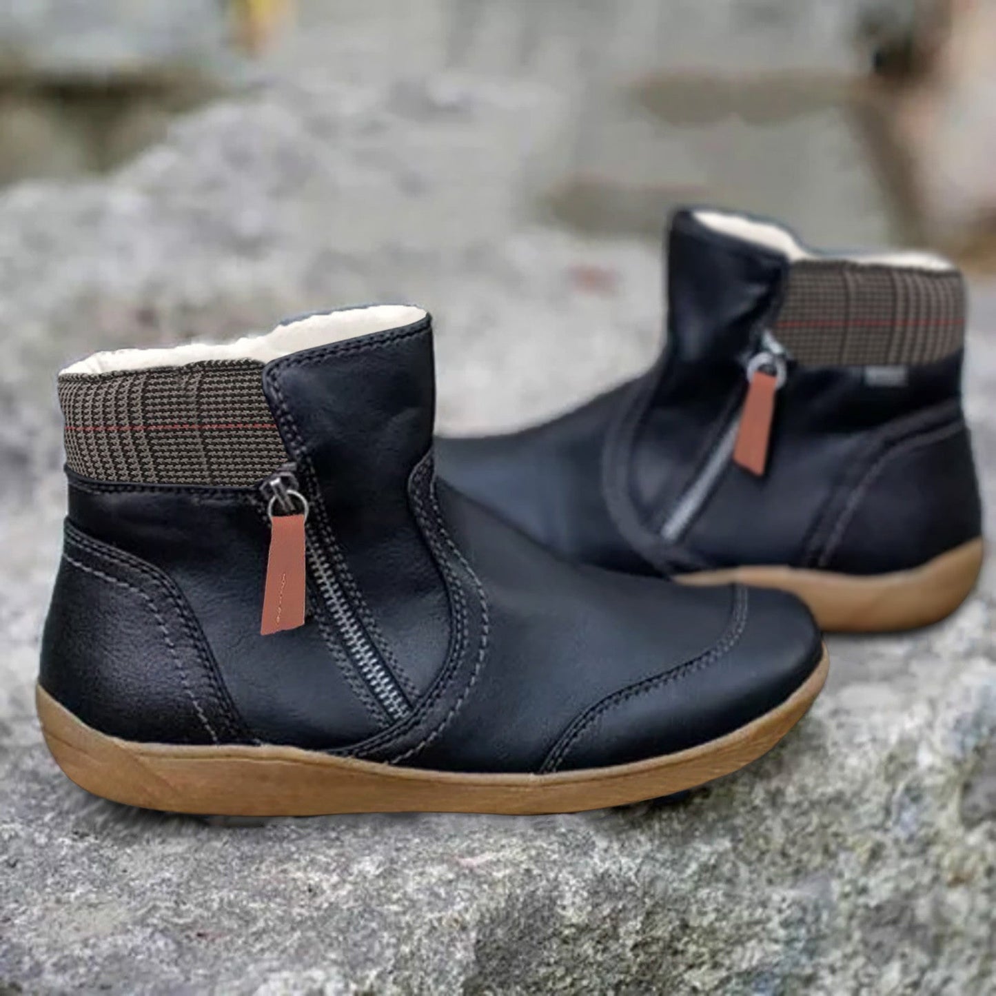 Women's ankle boots featuring a waterproof design, anti-slip grip, and arch support, equipped with a convenient side zipper for easy wear and maximum comfort. 1