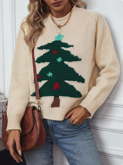 Women's Christmas Jumper featuring a festive Christmas tree print, designed in a regular fit with an O-neck, made from soft acrylic knit fabric. 3