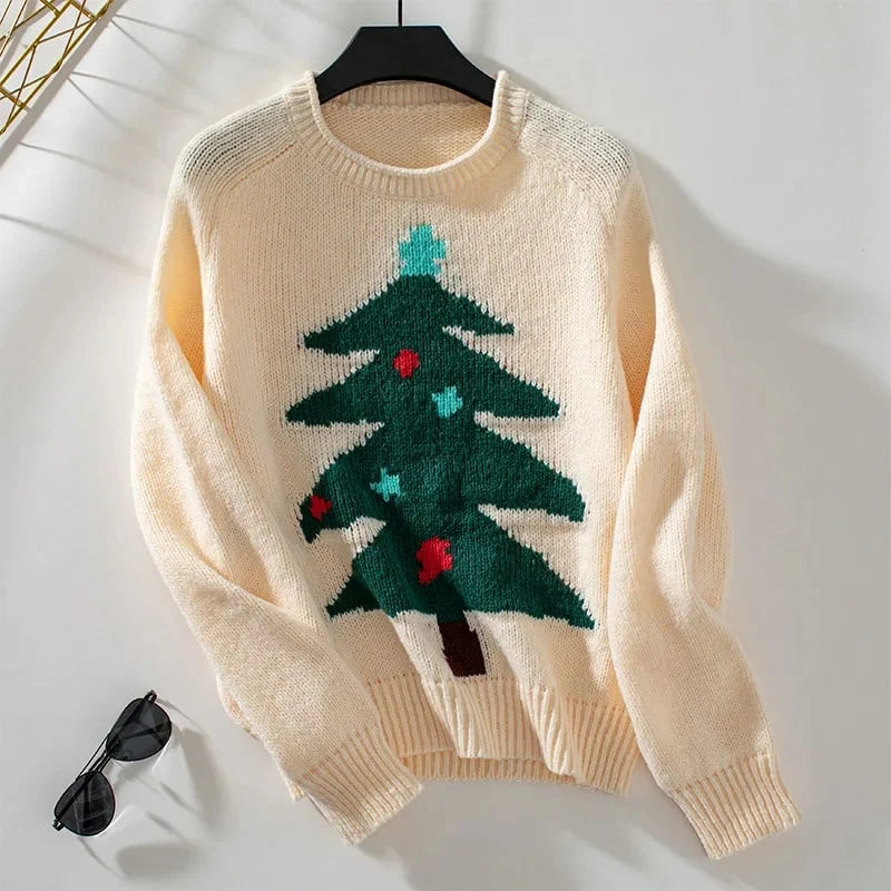 Women's Christmas Jumper featuring a festive Christmas tree print, designed in a regular fit with an O-neck, made from soft acrylic knit fabric. 4