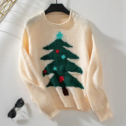 Women's Christmas Jumper featuring a festive Christmas tree print, designed in a regular fit with an O-neck, made from soft acrylic knit fabric. 4
