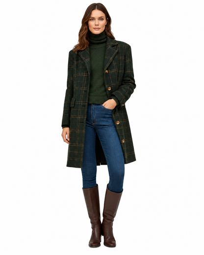 Women's fitted plaid wool blend coat with button closure, perfect for stylish winter outerwear. 2