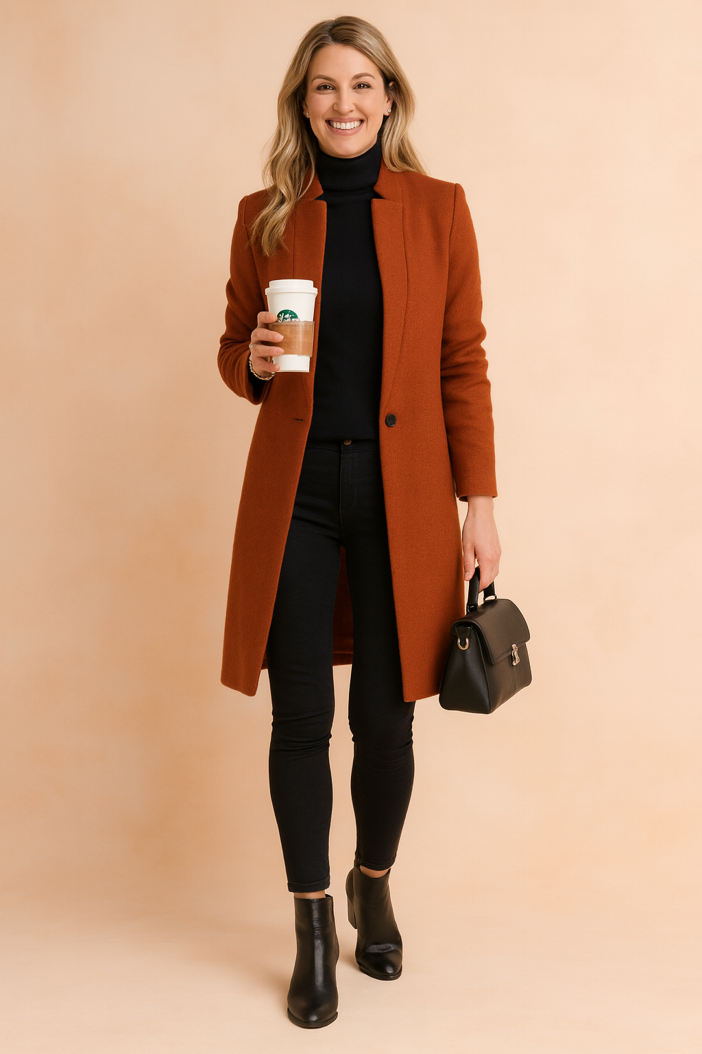 Women's coat featuring a fitted silhouette, designed with a lightweight polyester blend for a minimalist look, perfect for stylish layering. 2