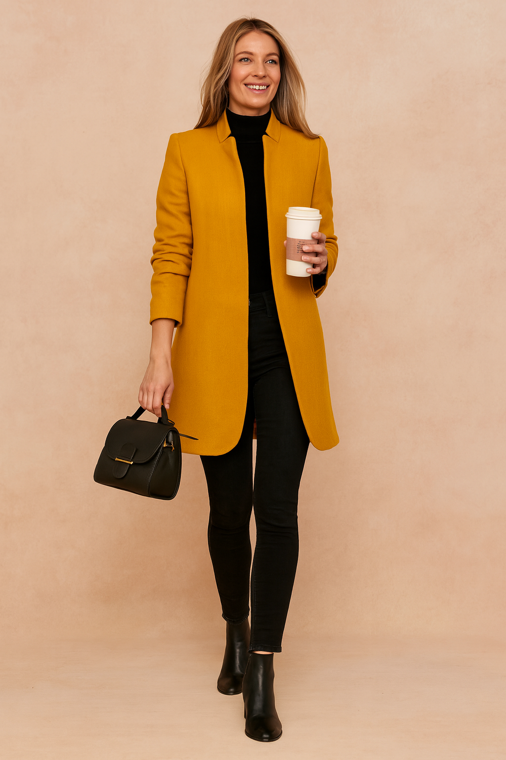 Women's coat featuring a fitted silhouette, designed with a lightweight polyester blend for a minimalist look, perfect for stylish layering. 5