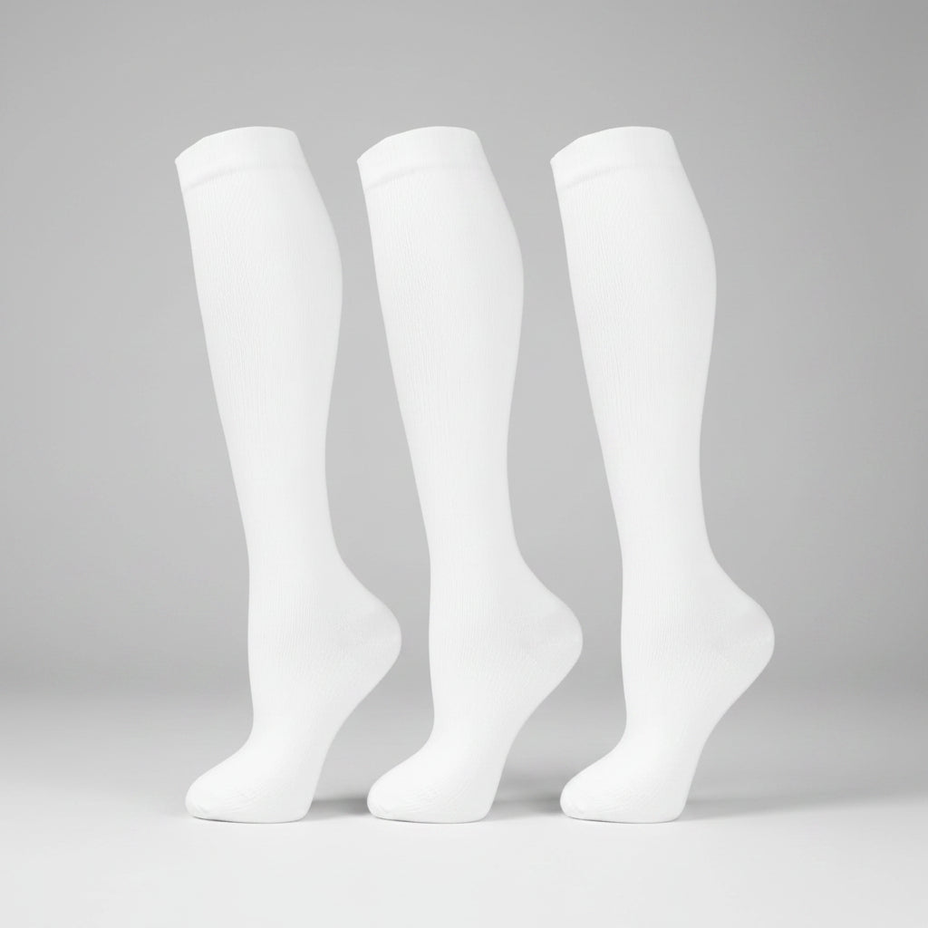 Women's compression socks designed for travel, featuring graduated support for enhanced circulation, breathable fabric for comfort, and a stylish design suitable for all-day wear. 2