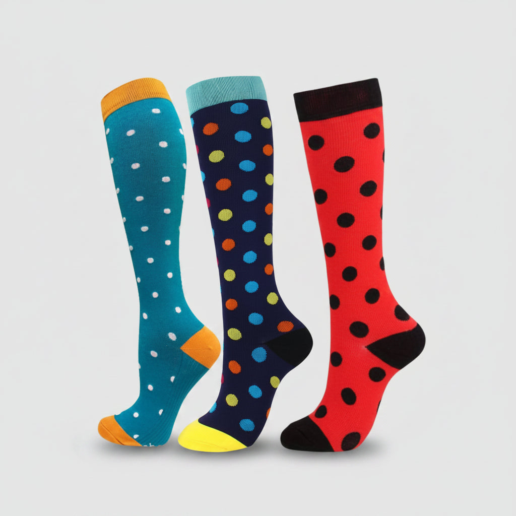 Women's compression socks designed for travel, featuring graduated support for enhanced circulation, breathable fabric for comfort, and a stylish design suitable for all-day wear. 5