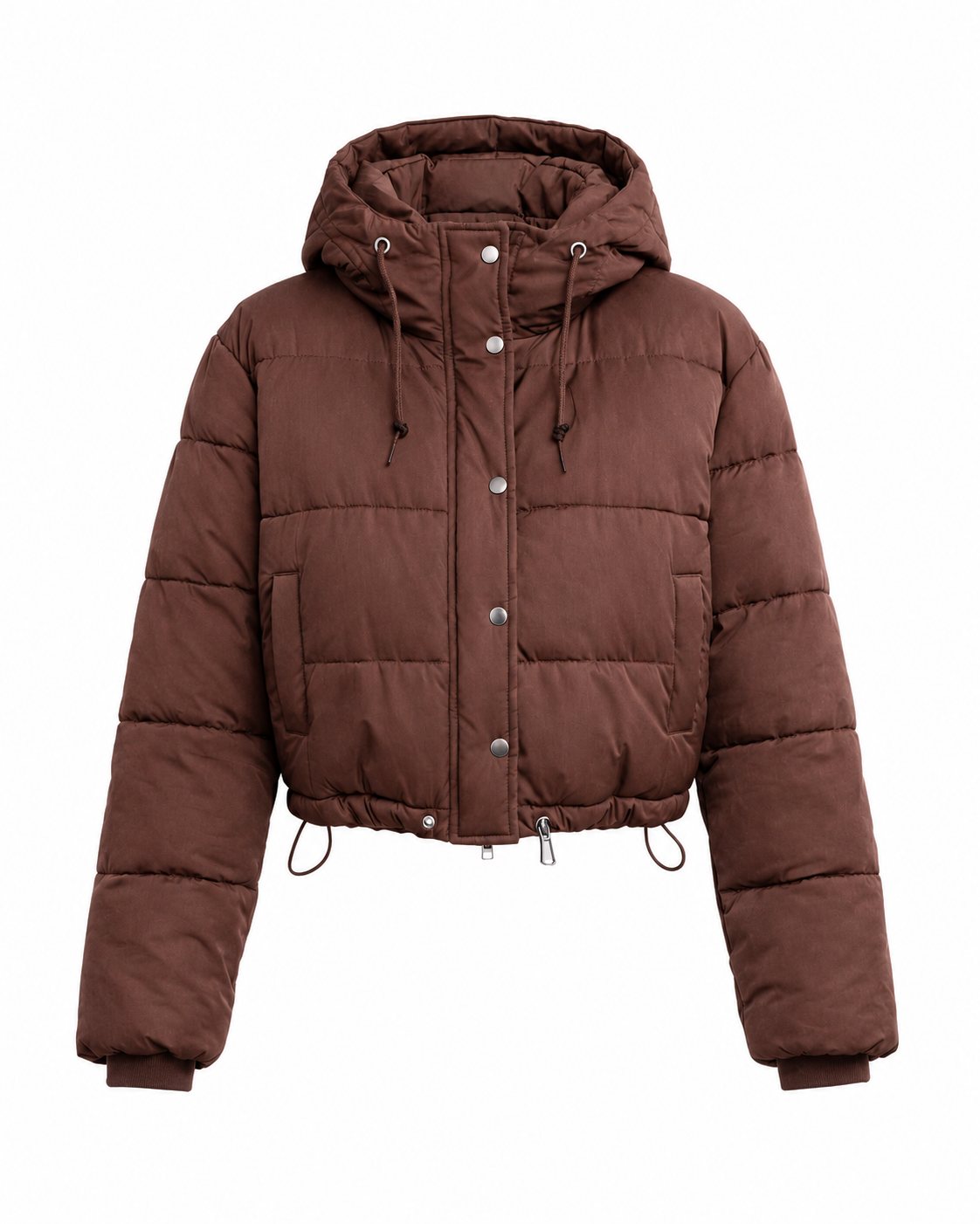 Women's cropped hooded puffer jacket featuring a zip closure and quilted insulated design, perfect for winter warmth and style. 6