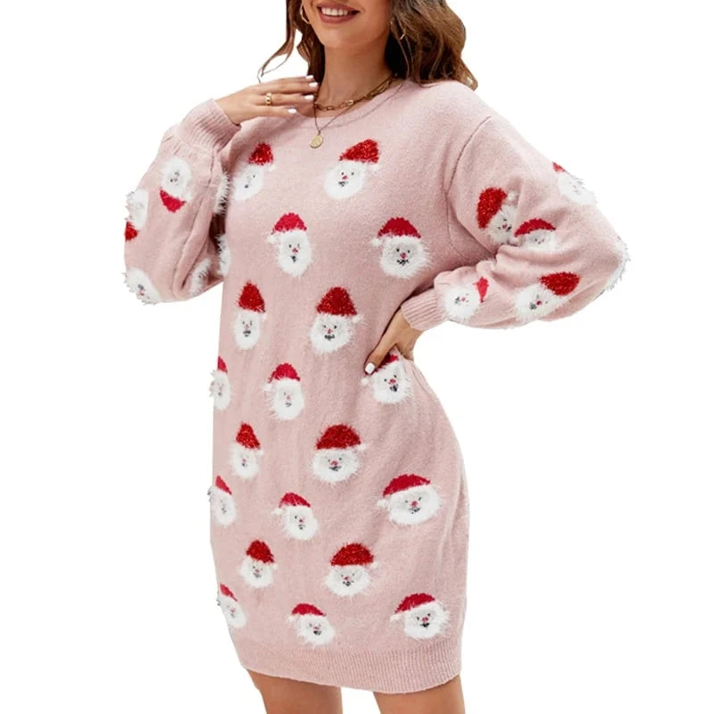 Women's turtleneck knit jumper featuring a festive Christmas pattern, made from warm polyester-cotton blend, perfect for winter wear. 0