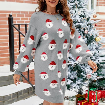 Women's turtleneck knit jumper featuring a festive Christmas pattern, made from warm polyester-cotton blend, perfect for winter wear. 1
