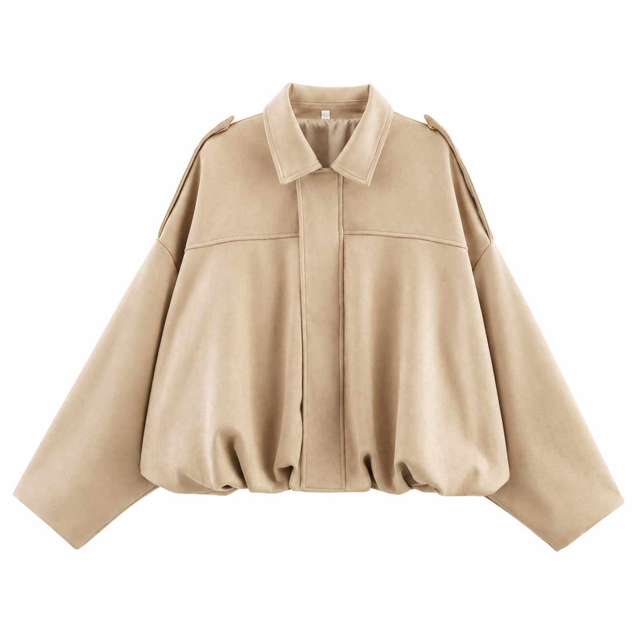 Women's faux suede bomber jacket featuring pronounced shoulders, a casual short cut, and a vintage-inspired design, perfect for chic, everyday wear. 5
