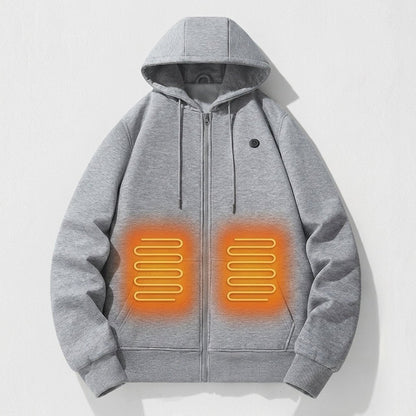 Women's heated zip-up hoodie featuring 3-level heat control, a cozy kangaroo pocket, and made from a warm polyester blend, perfect for cold weather 0