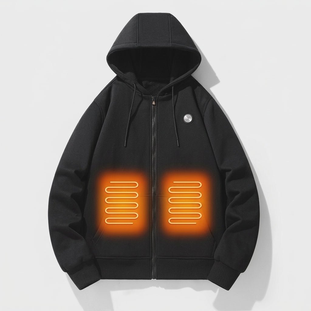 Women's heated zip-up hoodie featuring 3-level heat control, a cozy kangaroo pocket, and made from a warm polyester blend, perfect for cold weather 8