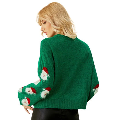 Women's cozy cotton-blend jumper featuring a playful cartoon print design and a stylish O-neck collar, perfect for winter wear. 2