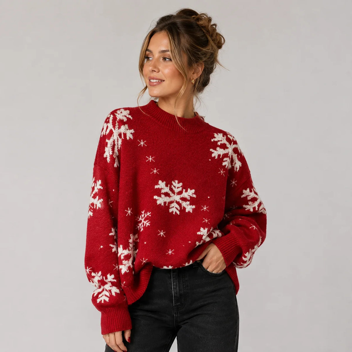 Women's dip-dye patterned jumper featuring a stylish bow sash detail, perfect for casual winter wear with a comfortable O-neck design. 2