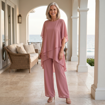 Women's loungewear set featuring a two-piece palazzo design, crafted from lightweight breathable fabric for a relaxed fit, perfect for comfortable lounging or casual 1