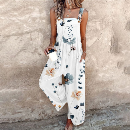 Women's overalls featuring adjustable straps, a loose fit with wide legs, made from lightweight fabric, perfect for casual everyday wear. 2