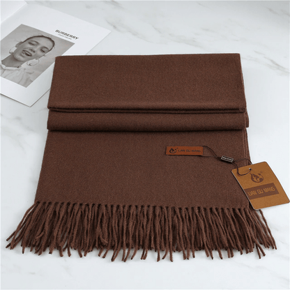 Women's cashmere scarf with tassels, available in 10 colors, measuring 190x68cm, perfect cozy winter accessory for warmth and style. 0