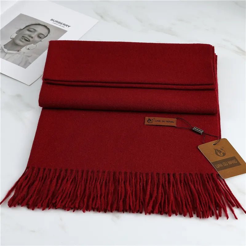 Women's cashmere scarf with tassels, available in 10 colors, measuring 190x68cm, perfect cozy winter accessory for warmth and style. 1