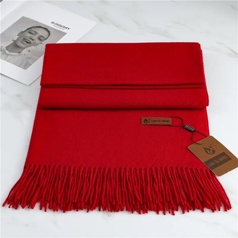 Women's cashmere scarf with tassels, available in 10 colors, measuring 190x68cm, perfect cozy winter accessory for warmth and style. 2