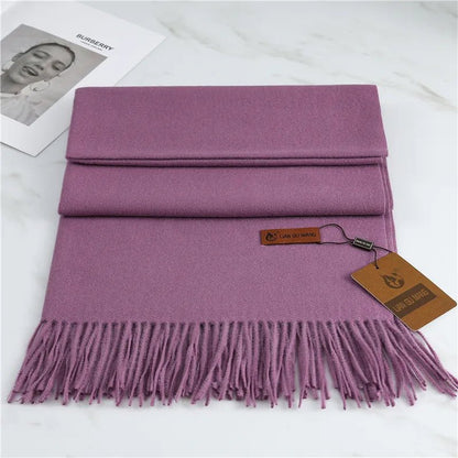 Women's cashmere scarf with tassels, available in 10 colors, measuring 190x68cm, perfect cozy winter accessory for warmth and style. 4