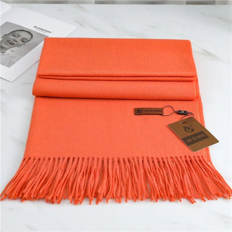 Women's cashmere scarf with tassels, available in 10 colors, measuring 190x68cm, perfect cozy winter accessory for warmth and style. 5