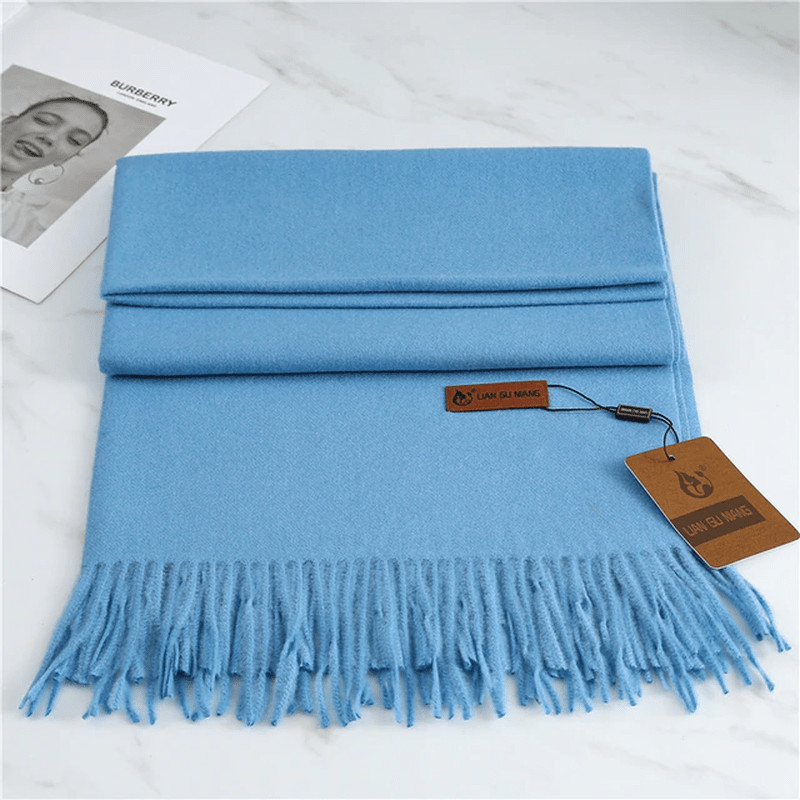 Women's cashmere scarf with tassels, available in 10 colors, measuring 190x68cm, perfect cozy winter accessory for warmth and style. 8