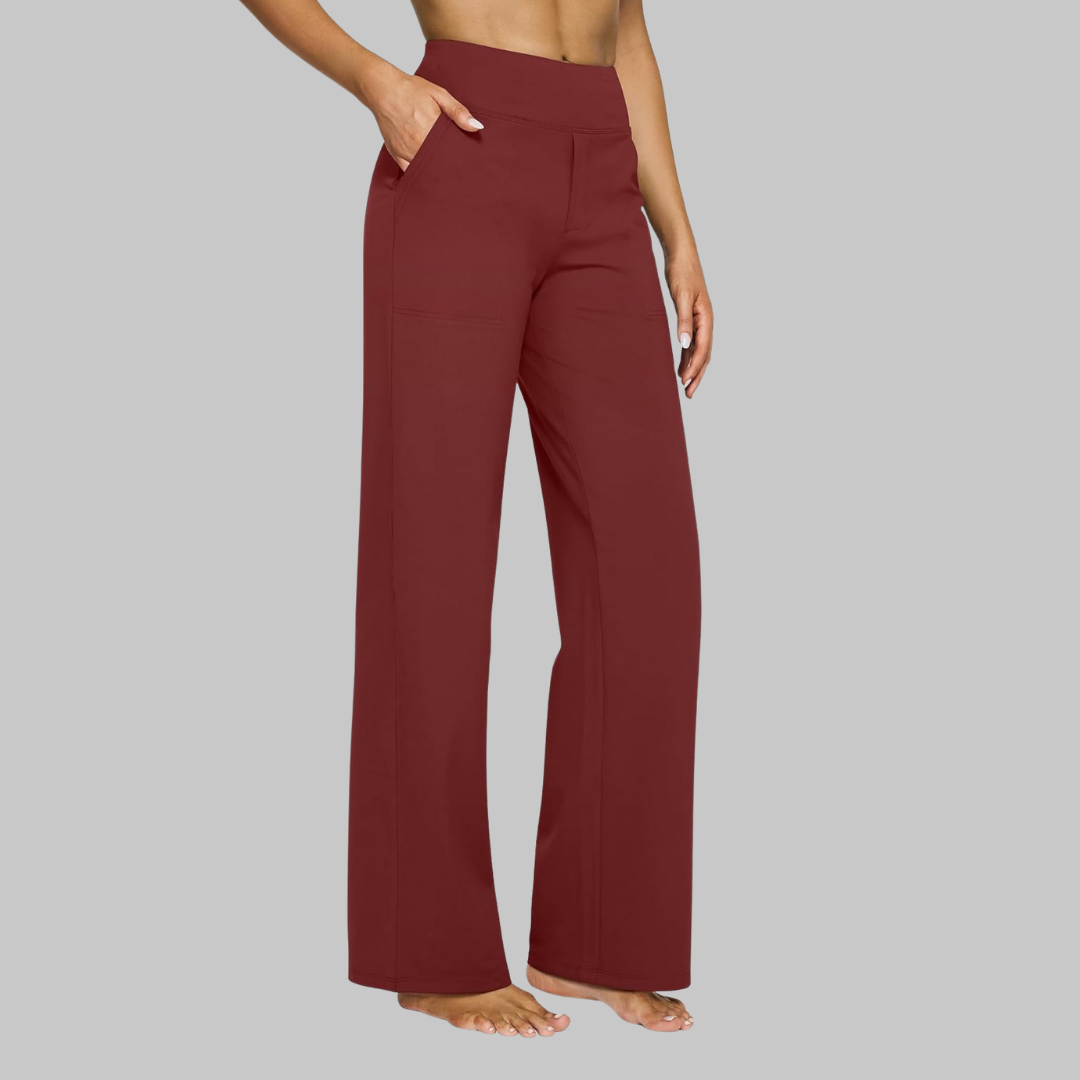 Women's stretch pants featuring a high waist design and deep pockets, crafted for comfort with wrinkle-free fabric, perfect for casual outings and workouts. 7