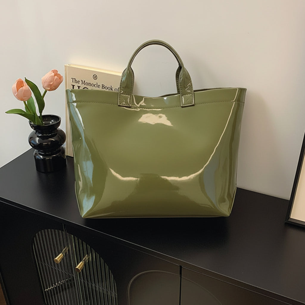 Women's structured tote bag made of durable synthetic leather, featuring spacious carry space and available in multiple colors, ideal for everyday use and stylish outings. 8