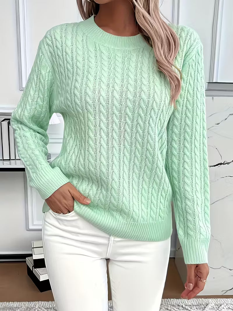 Women's green sweater designed for cozy everyday wear, featuring a minimalist lightweight design perfect for layering and casual outfits. 0