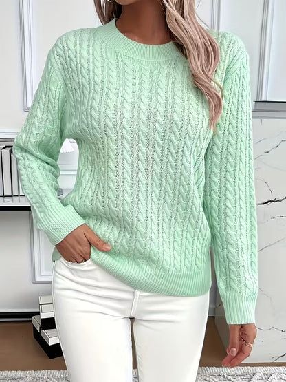 Women's green sweater designed for cozy everyday wear, featuring a minimalist lightweight design perfect for layering and casual outfits. 0