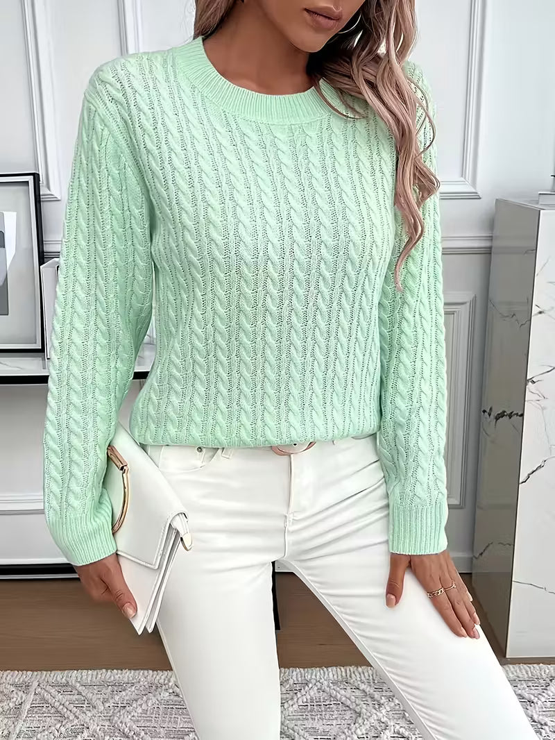 Women's green sweater designed for cozy everyday wear, featuring a minimalist lightweight design perfect for layering and casual outfits. 4