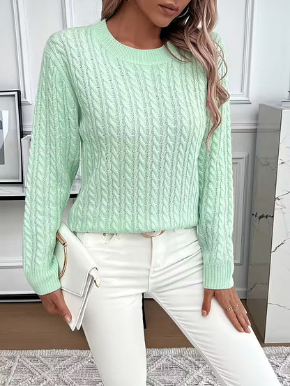 Women's green sweater designed for cozy everyday wear, featuring a minimalist lightweight design perfect for layering and casual outfits. 4