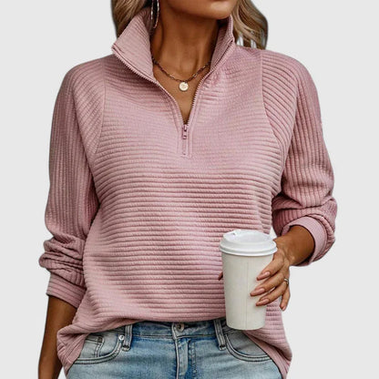 Women's pink sweater featuring a flattering fit and soft comfort, showcasing an elegant and timeless design perfect for any casual or semi-formal occasion. 0
