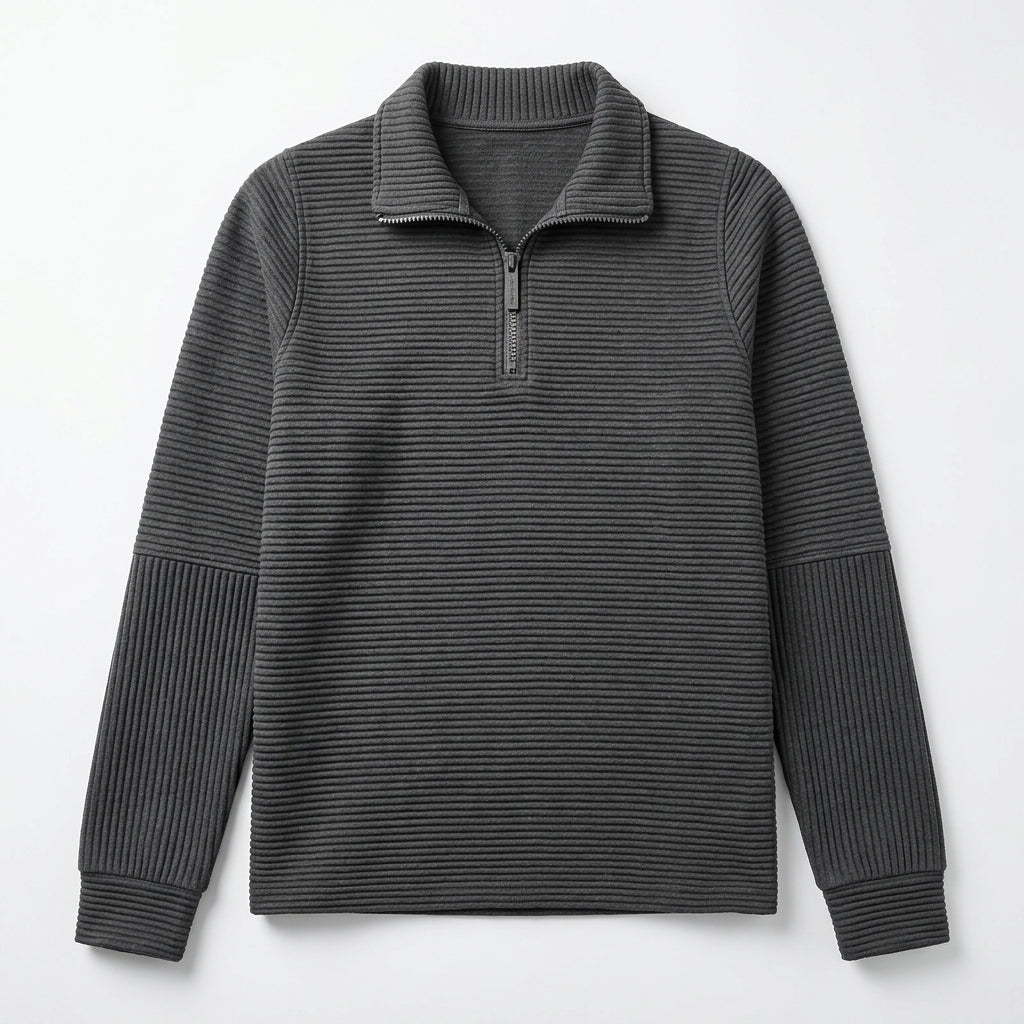 Women's relaxed fit sweater featuring a stylish half-zip design, balloon sleeves, and a cozy funnel neck, perfect for casual outings and layering in cooler weather 7