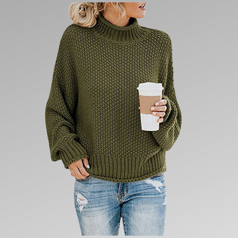 Women's orange high-neck sweater featuring a soft cozy knit and draped fit, perfect for stylish layering in cooler weather. 1