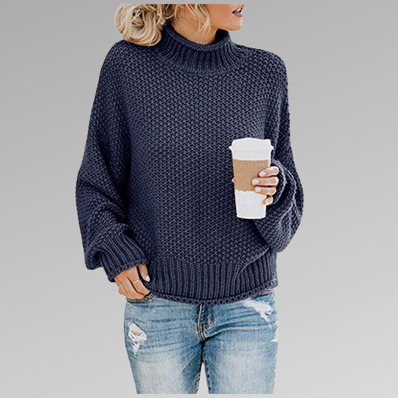 Women's orange high-neck sweater featuring a soft cozy knit and draped fit, perfect for stylish layering in cooler weather. 6