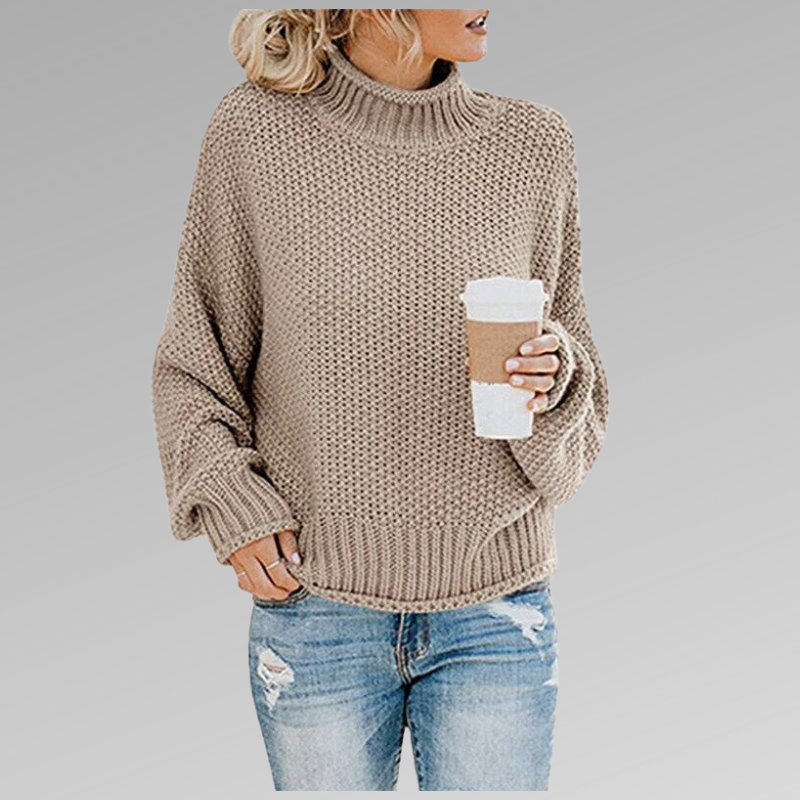 Women's orange high-neck sweater featuring a soft cozy knit and draped fit, perfect for stylish layering in cooler weather. 8