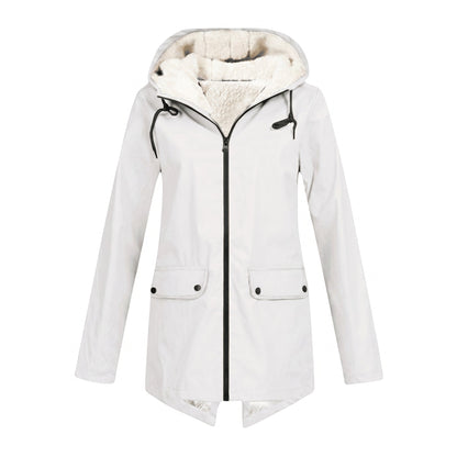 Women's waterproof rain jacket featuring an adjustable hood, designed for windproof and breathable comfort, perfect for everyday wear in all weather conditions. 6