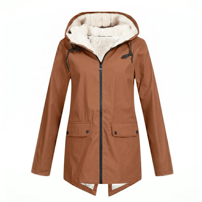 Women's waterproof rain jacket featuring an adjustable hood, designed for windproof and breathable comfort, perfect for everyday wear in all weather conditions. 7