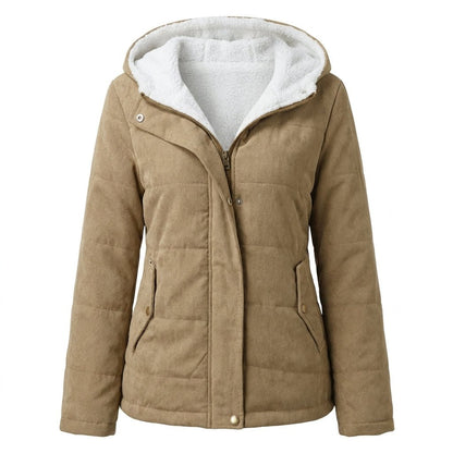 Women's winter jacket featuring a plush lining, structured hood, and zip-up design, perfect for keeping warm in cold weather. 3