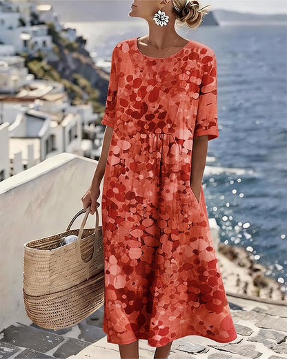Womens A-Line Midi Dress with Pockets in Floral Cotton Blend, Perfect for Casual Summer Outings 3