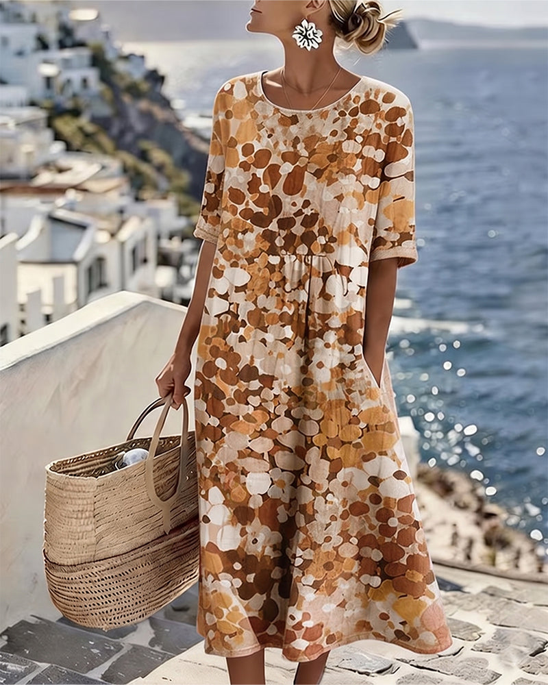 Womens A-Line Midi Dress with Pockets in Floral Cotton Blend, Perfect for Casual Summer Outings 5
