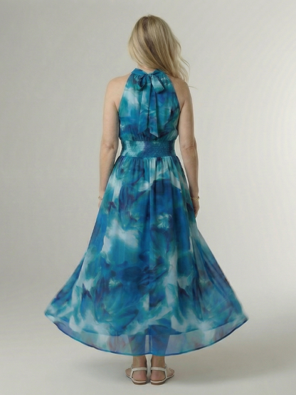 Lightweight summer midi dress for women featuring a sleeveless halter design, perfect for warm weather outings. 7